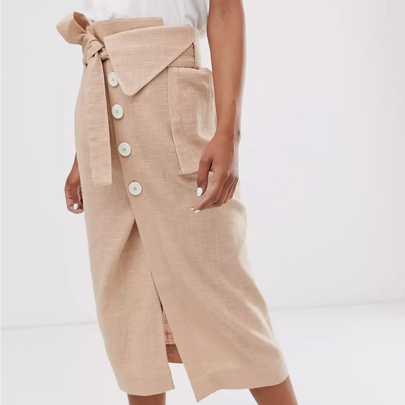 ASOS DESIGN casual button front column midi skirt with tie - Picture 3 of 7